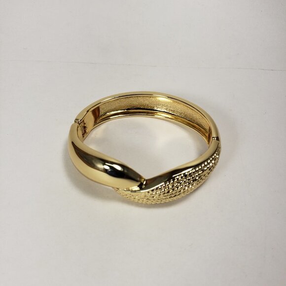Gold Hinged Bangle Bracelet – Textured Luxury Jewelry for Elegant Layering, 7" - Picture 8 of 9